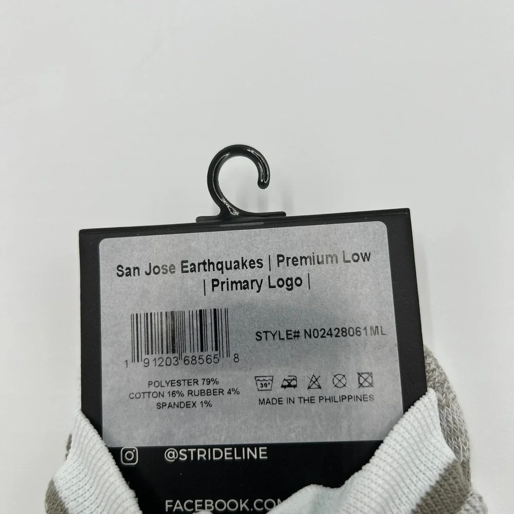Strideline San‎ Jose Earthquakes MLS Premium Low Socks White Gray Size M/L NEW
